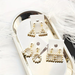 Square Hollow Pearl Earrings for Women