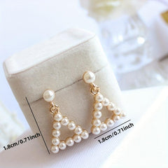Square Hollow Pearl Earrings for Women