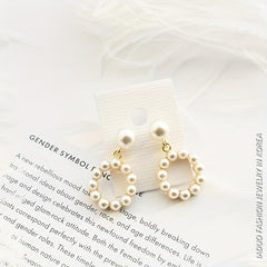 Square Hollow Pearl Earrings for Women