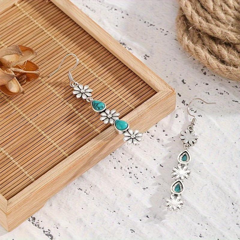 Carved Turquoise Earrings Irregular Patterns Retro Women Party Jewelry