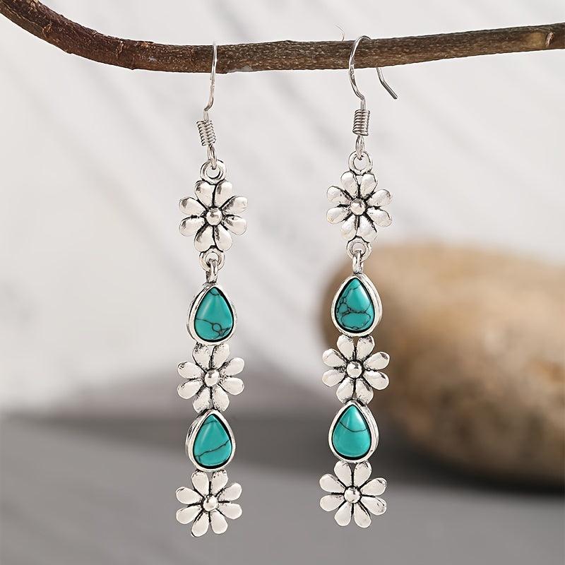 Carved Turquoise Earrings Irregular Patterns Retro Women Party Jewelry