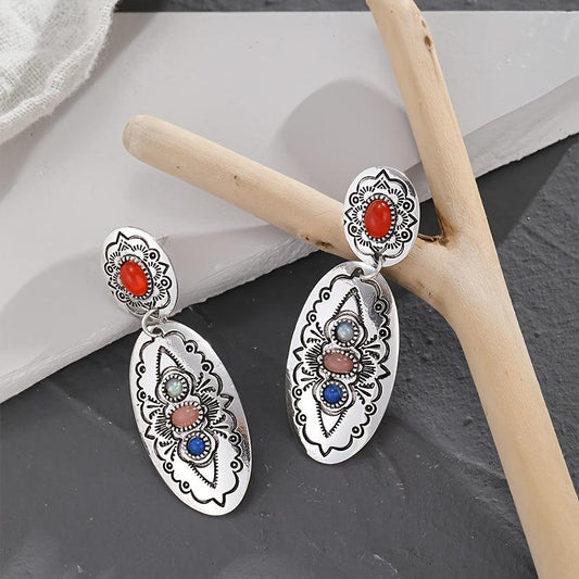 Colorful Stone Vintage Style Earrings Boho Ethnic Ear Jewelry