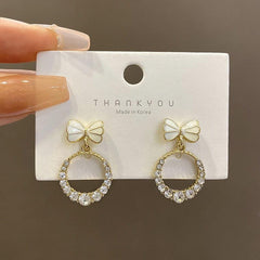 Silvery Needle Bow Earrings Female Ring