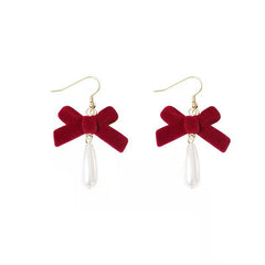 Vintage Wine Red Velvet Bow Earrings