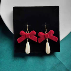 Vintage Wine Red Velvet Bow Earrings