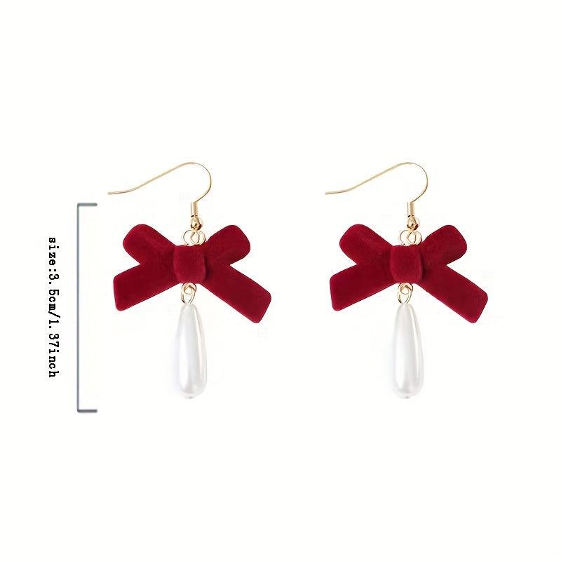 Vintage Wine Red Velvet Bow Earrings