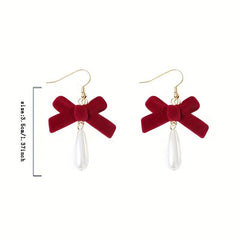 Vintage Wine Red Velvet Bow Earrings