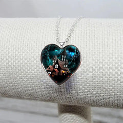 Dark Halloween Fort Necklace Heart Shaped Pendant Necklace