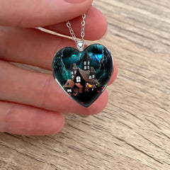 Dark Halloween Fort Necklace Heart Shaped Pendant Necklace
