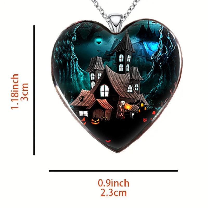 Dark Halloween Fort Necklace Heart Shaped Pendant Necklace