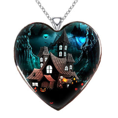 Dark Halloween Fort Necklace Heart Shaped Pendant Necklace