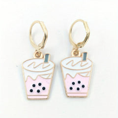 Strawberry Matcha Pearl Milk Tea Earrings
