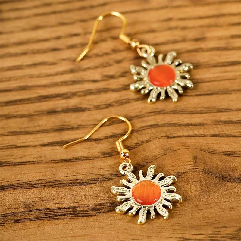 Alloy Golden Moon Sun Dangle Earrings Christmas Jewelry Gift