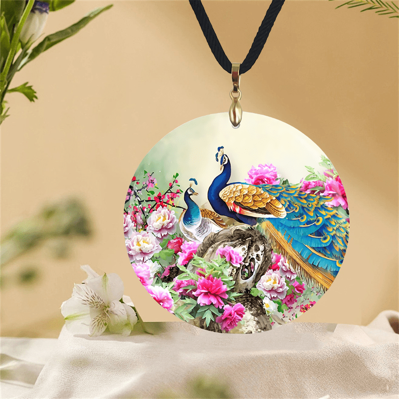 Peacock Pattern Pendant Necklace Adjustable Chain Necklace