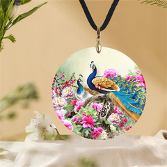 Peacock Pattern Pendant Necklace Adjustable Chain Necklace