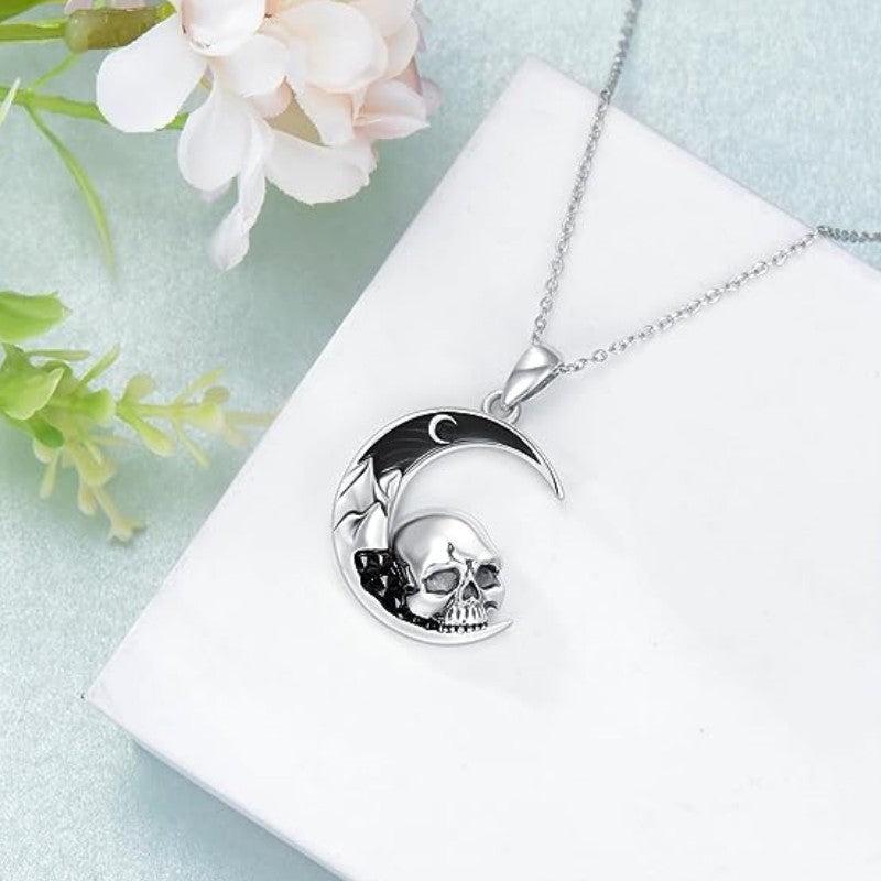 Halloween Punk Style Skull Moon Pendant Necklace Gift