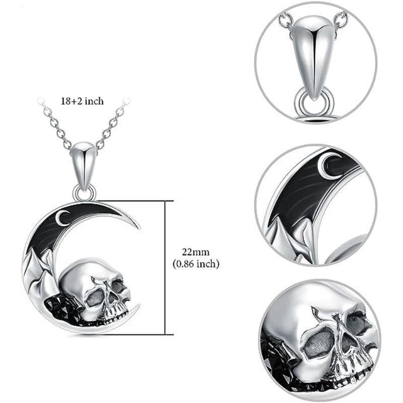 Halloween Punk Style Skull Moon Pendant Necklace Gift