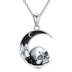 Halloween Punk Style Skull Moon Pendant Necklace Gift