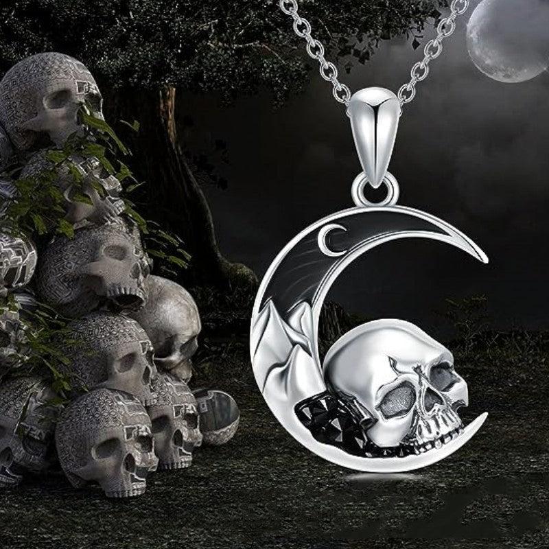 Halloween Punk Style Skull Moon Pendant Necklace Gift