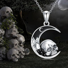 Halloween Punk Style Skull Moon Pendant Necklace Gift