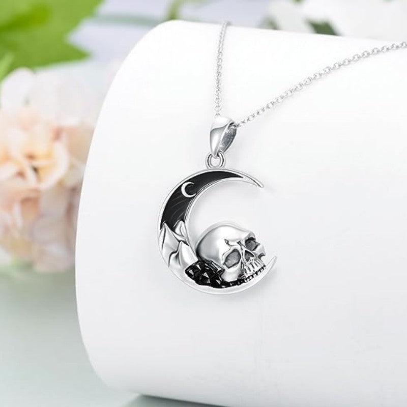 Halloween Punk Style Skull Moon Pendant Necklace Gift