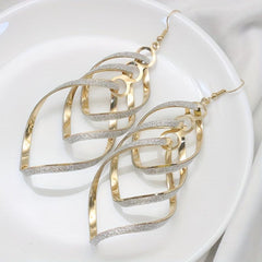 Metal Layered Swirling Geometric Earrings Long Pendant Hook Earrings