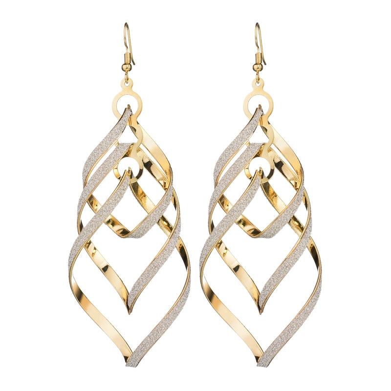 Metal Layered Swirling Geometric Earrings Long Pendant Hook Earrings