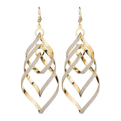 Metal Layered Swirling Geometric Earrings Long Pendant Hook Earrings