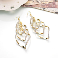 Metal Layered Swirling Geometric Earrings Long Pendant Hook Earrings