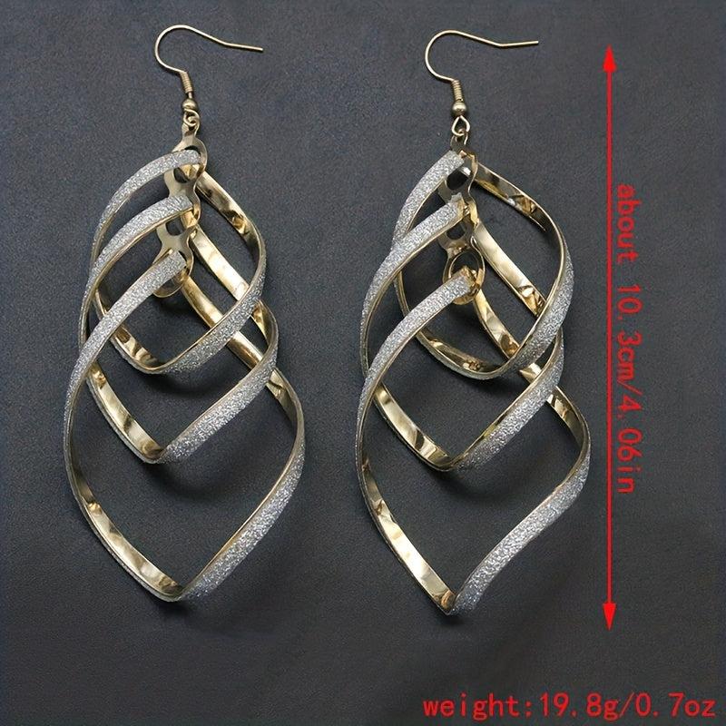Metal Layered Swirling Geometric Earrings Long Pendant Hook Earrings
