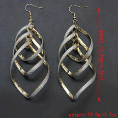 Metal Layered Swirling Geometric Earrings Long Pendant Hook Earrings