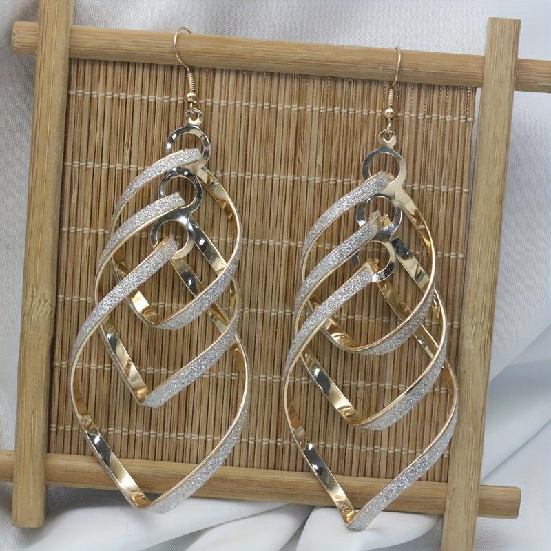 Metal Layered Swirling Geometric Earrings Long Pendant Hook Earrings
