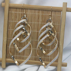 Metal Layered Swirling Geometric Earrings Long Pendant Hook Earrings