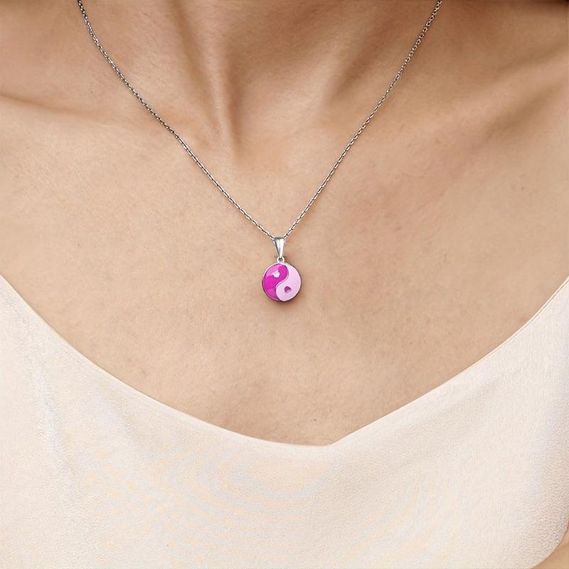 Yin Yang Round Pendant Necklace Pink Purple Jewelry Women Daughters Girls