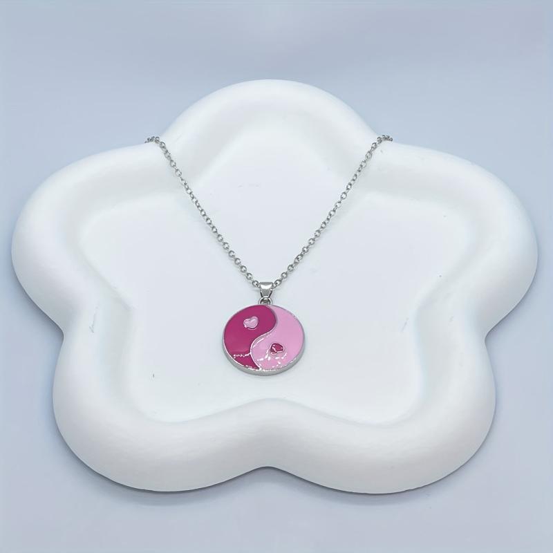 Yin Yang Round Pendant Necklace Pink Purple Jewelry Women Daughters Girls