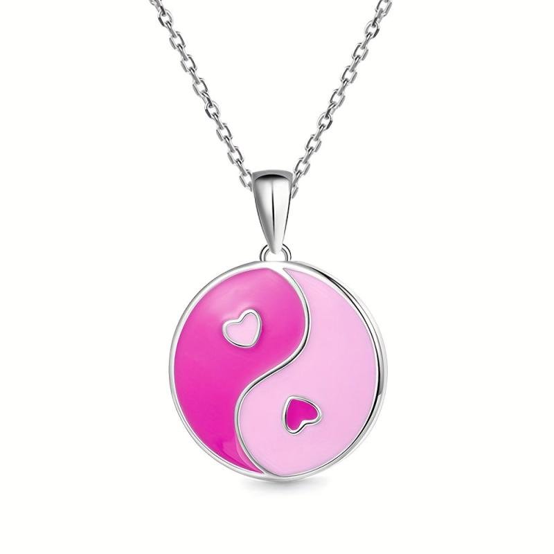 Yin Yang Round Pendant Necklace Pink Purple Jewelry Women Daughters Girls