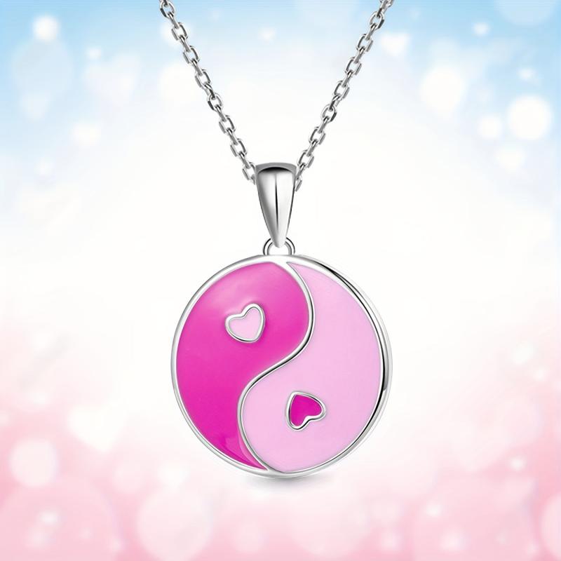 Yin Yang Round Pendant Necklace Pink Purple Jewelry Women Daughters Girls