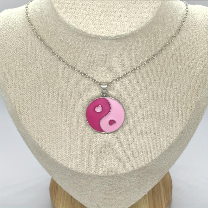 Yin Yang Round Pendant Necklace Pink Purple Jewelry Women Daughters Girls