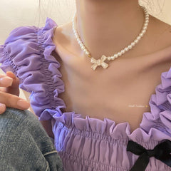 Pearl Bow Necklace Antique Clavicle Chain Sweet Retro Necklace