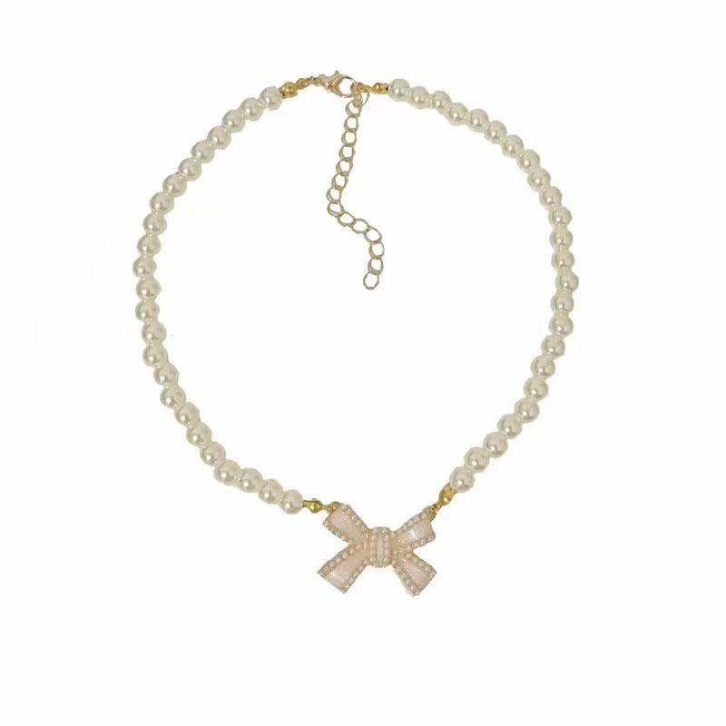 Pearl Bow Necklace Antique Clavicle Chain Sweet Retro Necklace