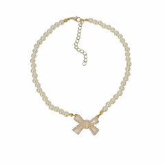 Pearl Bow Necklace Antique Clavicle Chain Sweet Retro Necklace