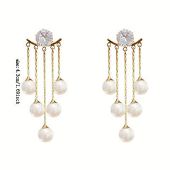 Faux Pearl Tassel Earrings for Girls Women