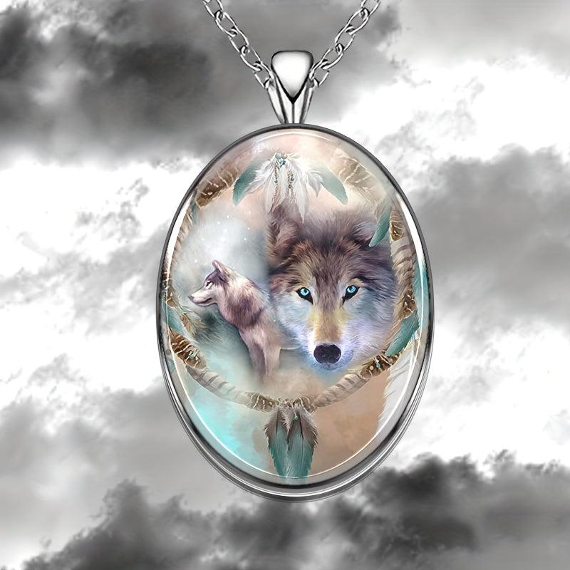 Wolf Round Pendant Necklace Hip Hop Animal Necklace Accessories