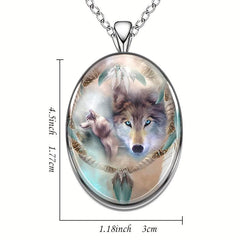 Wolf Round Pendant Necklace Hip Hop Animal Necklace Accessories