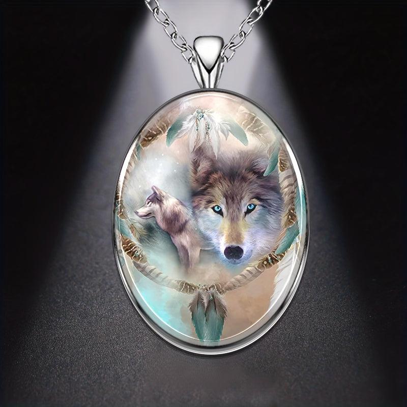 Wolf Round Pendant Necklace Hip Hop Animal Necklace Accessories