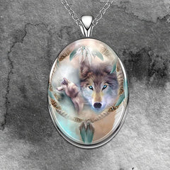Wolf Round Pendant Necklace Hip Hop Animal Necklace Accessories
