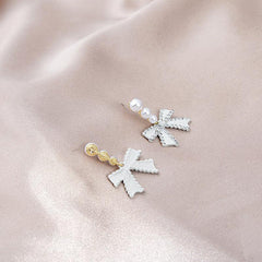 Bow Faux Pearl Stud Earrings Party Jewelry Holiday Gift