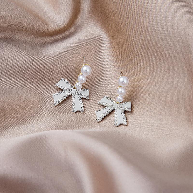 Bow Faux Pearl Stud Earrings Party Jewelry Holiday Gift