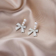 Bow Faux Pearl Stud Earrings Party Jewelry Holiday Gift