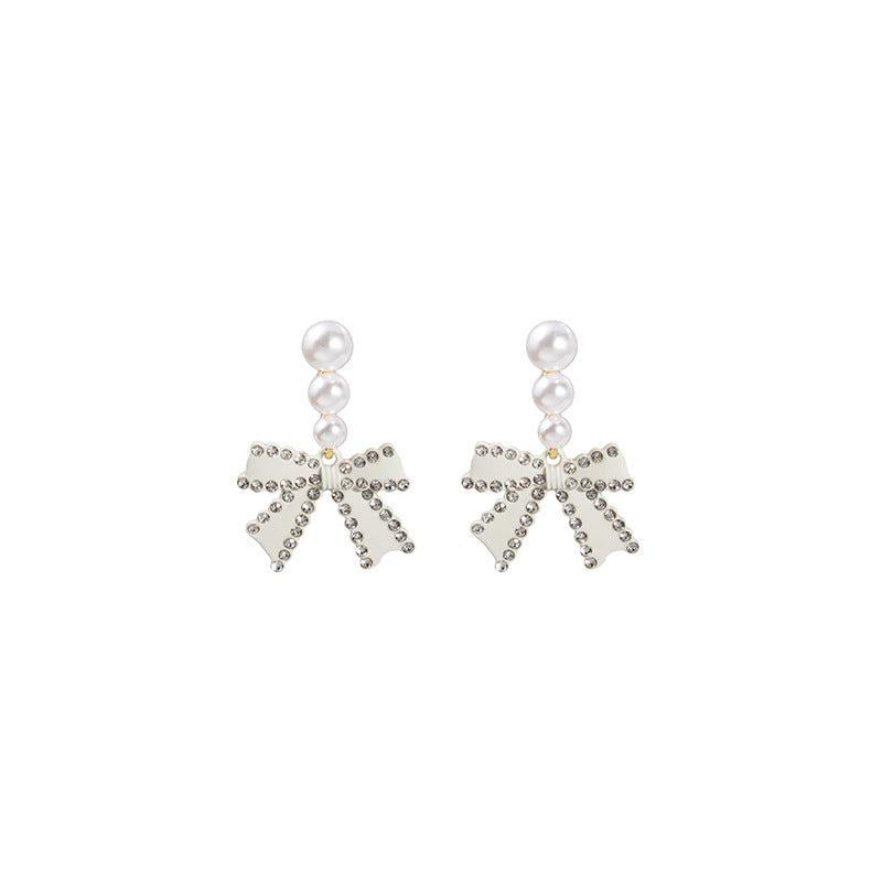 Bow Faux Pearl Stud Earrings Party Jewelry Holiday Gift
